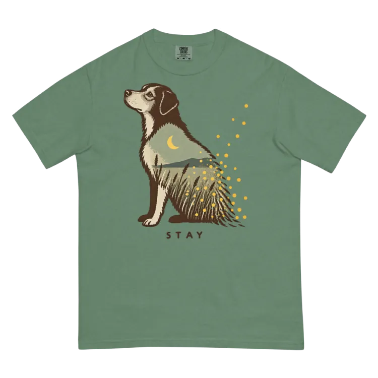 The Stay Tee in Light Green, laid flat (Printful product photo).
